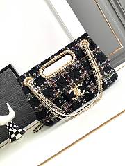 CHANEL 2023 Fall Black Tweed Large Double Flap Chain & Pearl Embellished Bag - 1