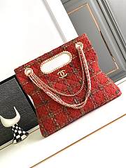 CHANEL 2023 Fall Red Tweed Chain & Pearl Embellished Bag - 1