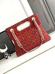 CHANEL 2023 Fall Red Tweed Chain & Pearl Embellished Bag - 5
