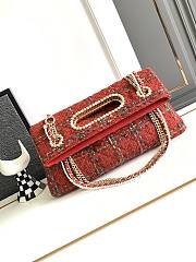 CHANEL 2023 Fall Red Tweed Chain & Pearl Embellished Bag - 2