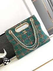 CHANEL 2023 Fall Green Tweed Chain & Pearl Embellished Bag - 1