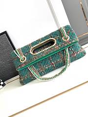 CHANEL 2023 Fall Green Tweed Chain & Pearl Embellished Bag - 3