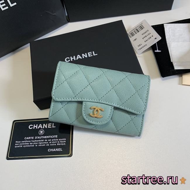 CHANEL Card Holder Light Blue Caviar leather Gold-11*8.5*3cm - 1