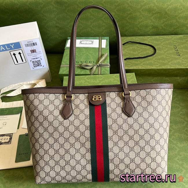 GUCCI OPHIDIA GG MEDIUM TOTE BEIGE AND EBONY - 1