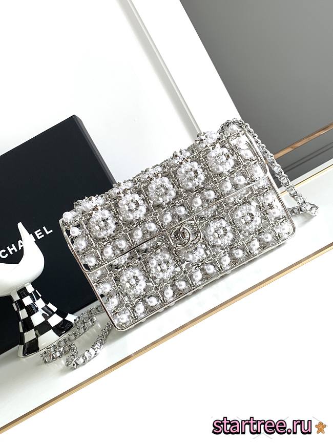 Chanel Pearl Mini Flap Bag Silver - 1