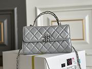 CHANEL Metallic Lambskin Quilted Chain Top Handle Clutch With Chain Silver - 1