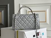 CHANEL Metallic Lambskin Quilted Chain Top Handle Clutch With Chain Silver - 5