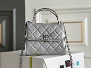 CHANEL Metallic Top Handle Clutch Lambskin Quilted Chain With Chain Silver - 1