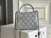 CHANEL Metallic Top Handle Clutch Lambskin Quilted Chain With Chain Silver - 4