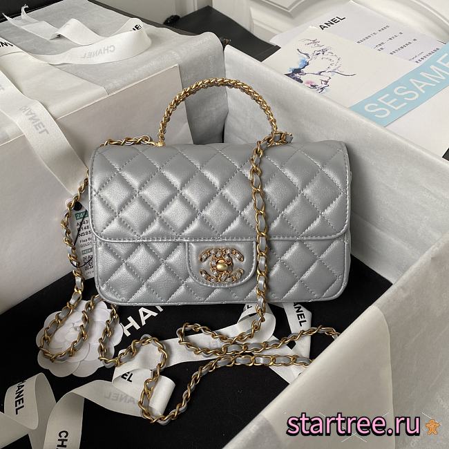 Chanel Mini Classic Bag With Diamond Handle In Gray - 1