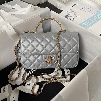Chanel Mini Classic Bag With Diamond Handle In Gray