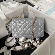 Chanel Mini Classic Bag With Diamond Handle In Gray - 4