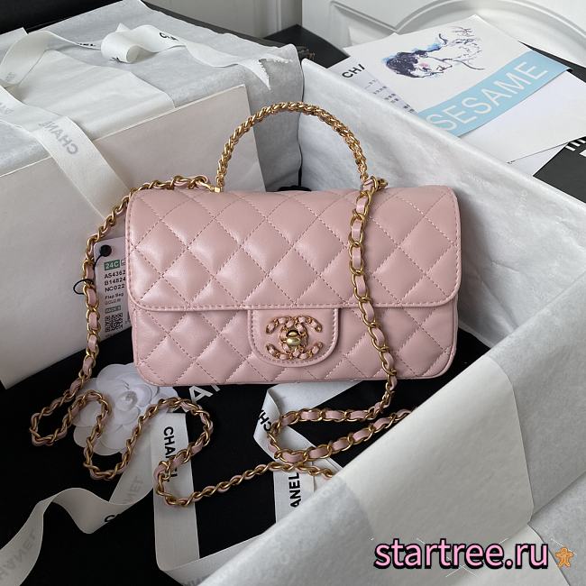 Chanel Mini Classic Bag With Diamond Handle In Pink - 1