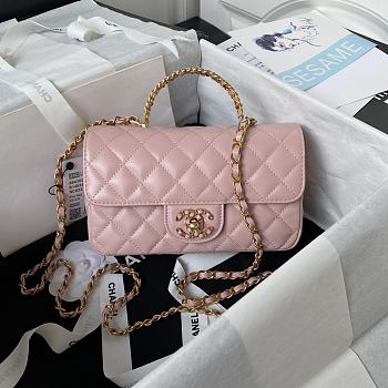 Chanel Mini Classic Bag With Diamond Handle In Pink