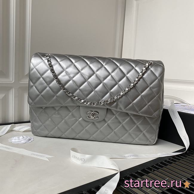 Chanel | Classic Flap Bag Silver Hardware Sliver Leather  -27*38*12cm - 1