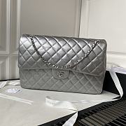 Chanel | Classic Flap Bag Silver Hardware Sliver Leather  -27*38*12cm - 1