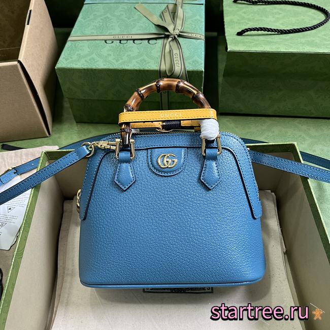 Gucci Diana Mini Leather Tote Bag In Blue - 1
