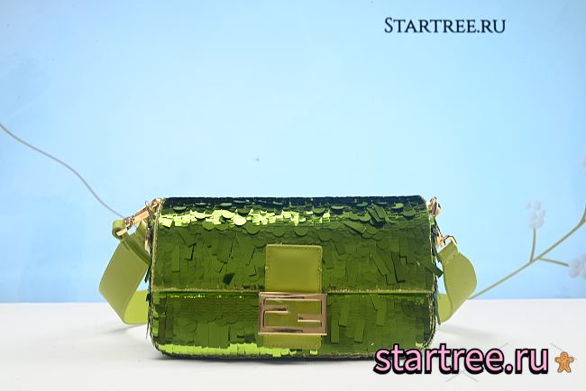 Fendi Baguette handbag Green sequin and leather handbag - 1