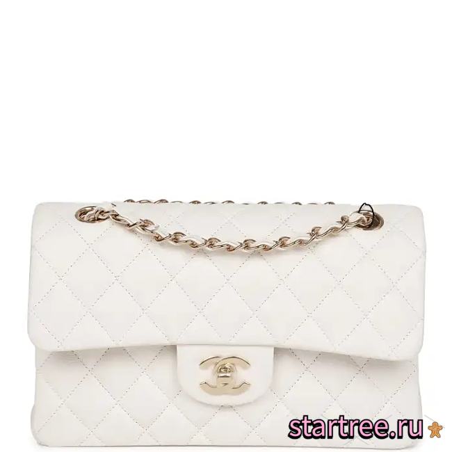 Chanel Small Classic Double Flap White Caviar Light Gold Hardware-23cm - 1