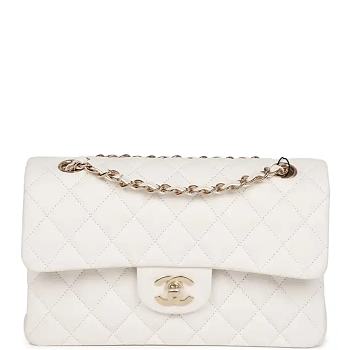Chanel Small Classic Double Flap White Caviar Light Gold Hardware-23cm