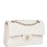 Chanel Small Classic Double Flap White Caviar Light Gold Hardware-23cm - 2