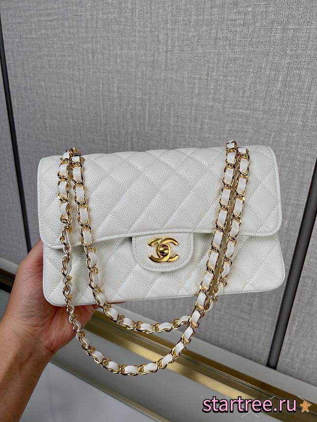 Chanel Small Classic Double Flap White Caviar Gold Hardware-23cm - 1