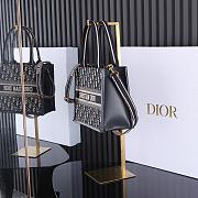 Dior Small Book Tote  Blue Dior Oblique Embroidery and Calfskin-26cm - 4