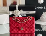Chanel Small Classic Flap Calfskin Leather Bag Gold Red 23cm - 1