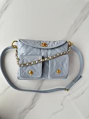 Chanel Double Pocket Hobo Bag Blue Calfskin Gold Hardware-25x20x8cm - 4