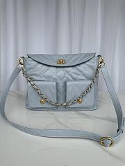 Chanel Double Pocket Hobo Bag Blue Calfskin Gold Hardware-30x24x10cm - 1