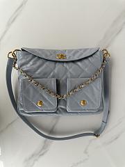 Chanel Double Pocket Hobo Bag Blue Calfskin Gold Hardware-30x24x10cm - 3