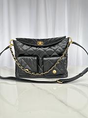 Chanel Double Pocket Hobo Bag Black Calfskin Gold Hardware-30x24x10cm - 1