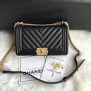 Chanel Chevron Medium Boy Bag Black Calfskin Gold Hardware - 1