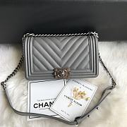 Chanel Chevron Medium Boy Bag Grey Calfskin Gold/Silver Hardware - 4