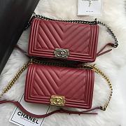 Chanel Chevron Medium Boy Bag Burgundy Calfskin Gold/Silver Hardware - 1