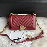 Chanel Chevron Medium Boy Bag Burgundy Calfskin Gold/Silver Hardware - 3