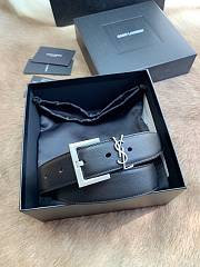 YSL Belt IN SHINY BOX SAINT LAURENT LEATHER Silver-3cm - 1