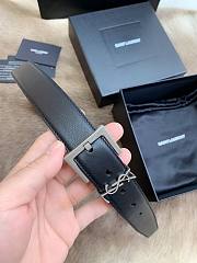 YSL Belt IN SHINY BOX SAINT LAURENT LEATHER Silver-3cm - 2