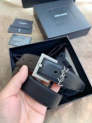 YSL Belt IN SHINY BOX SAINT LAURENT LEATHER Silver-3cm - 3