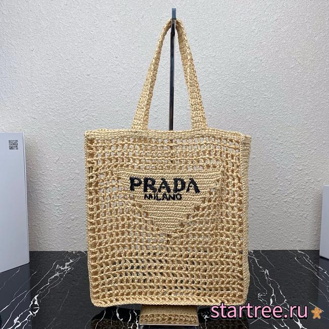 PRADA Raffia Embroidered Logo Tote Bag  - 1