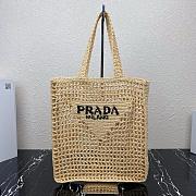 PRADA Raffia Embroidered Logo Tote Bag  - 1