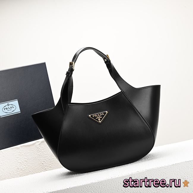 Prada Medium Leather Tote Bag In Black - 1