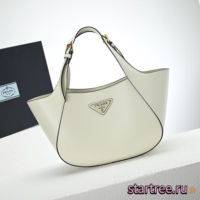 Prada Medium Leather Tote Bag In White - 1