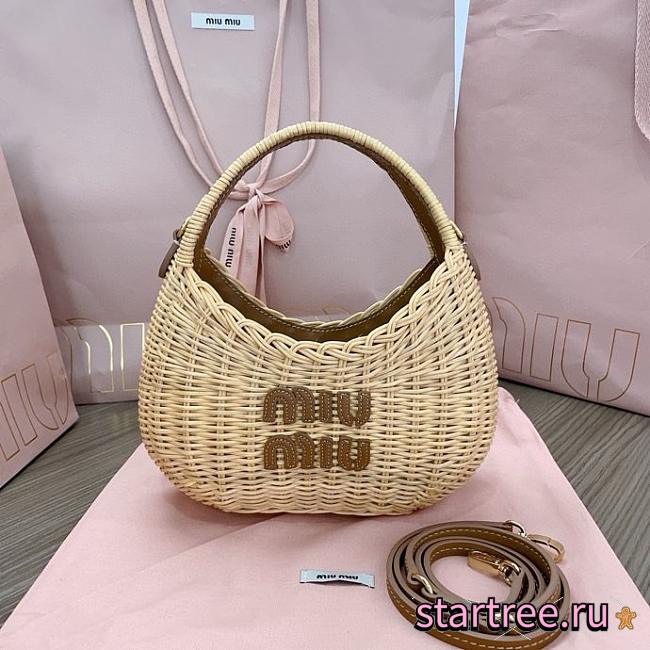 Miumiu Wander Wicker Hobo Raffia Bag- 20x17x6 cm - 1