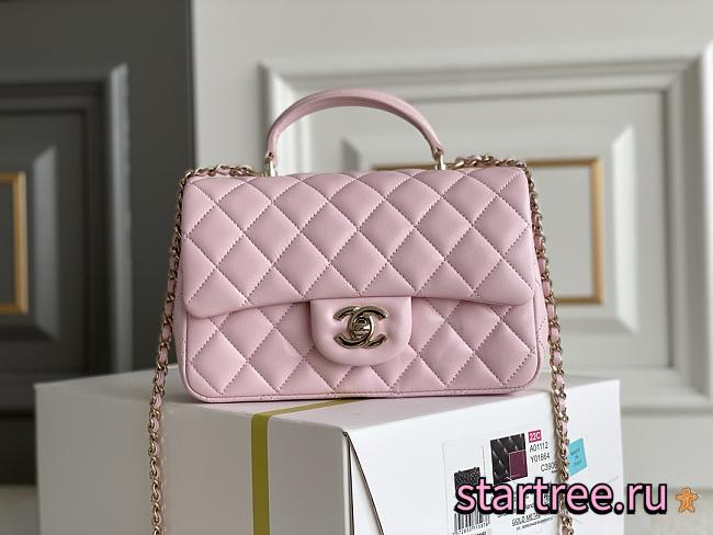Chanel Mini Classic Flap Bag With Handle In Pink-12*20*6cm - 1