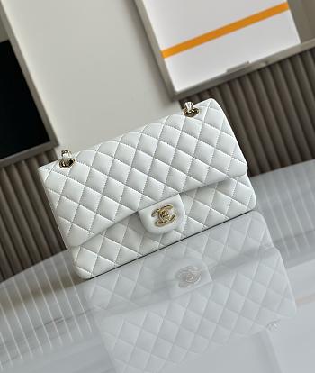 Chanel Classic Flap Lambskin Bag White With Light Gold-25cm