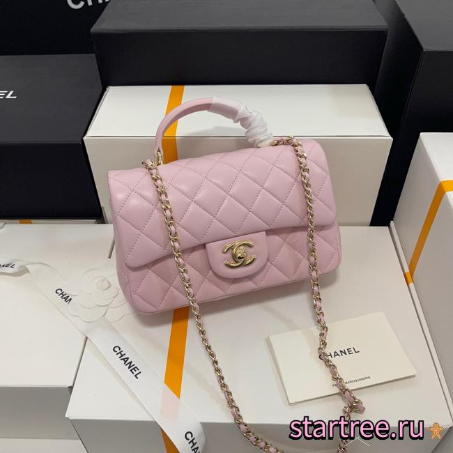 Chanel CLassic Flap Lambskin Pink With Handle-20*13*9cm - 1