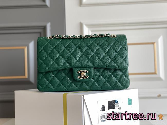 Chanel | Classic Flap Bag Golden Hardware Caviar Green 25cm - 1