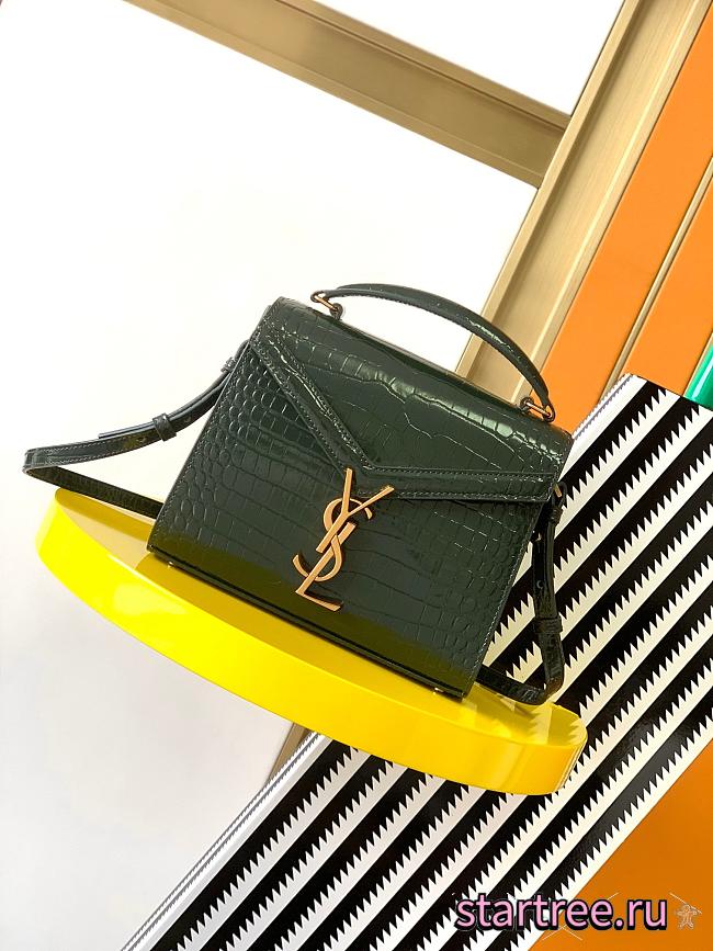 YSL SAINT LAURENT Crocodile Embossed Mini Classic Monogram Cassandra Top Handle Green-24*20*11CM - 1