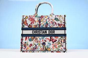 Dior Large Book Tote White fabric with multi-color Fantastica Jouy print embroidery